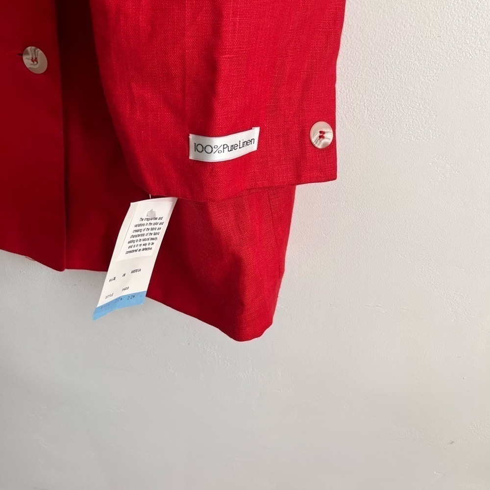 Internacional Scene Red Double Breasted Linen Shoulder Pads Blazer - Picture 5 of 6